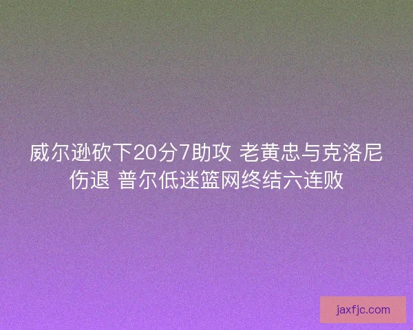 威尔逊砍下20分7助攻 老黄忠与克洛尼伤退 普尔低迷篮网终结六连败 威尔逊砍下20分7助攻 老黄忠与克洛尼伤退 普尔低迷篮网终结六连败
